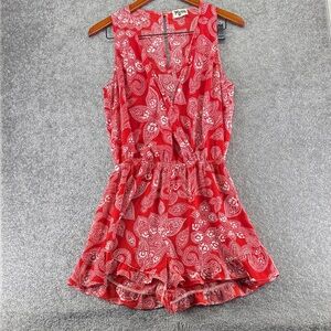 Show Me Your MuMu Red White Paisley Romper One Piece Summer Sleeveless Womens M